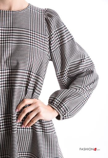 Tartan long sleeve crew neck Cotton Dress with buttons - ph 4
