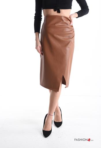 Gonna vita alta ecopelle Longuette con zip con spacco