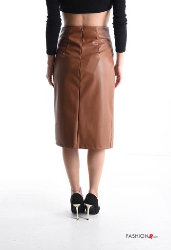 Gonna vita alta ecopelle Longuette con zip con spacco - ph 2