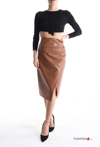 Gonna vita alta ecopelle Longuette con zip con spacco - ph 5