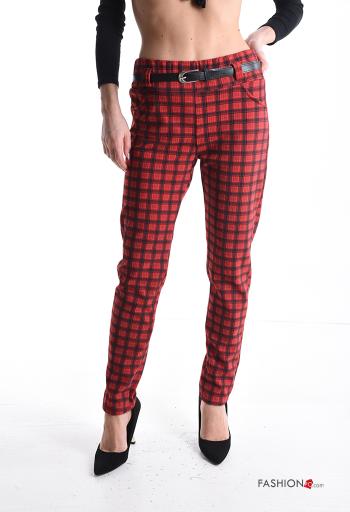 Pantalone skinny Fantasia tartan con elastico con cintura con tasche