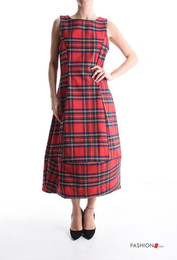 Tartan long a-line sleeveless crew neck Dress with zip - ph 1