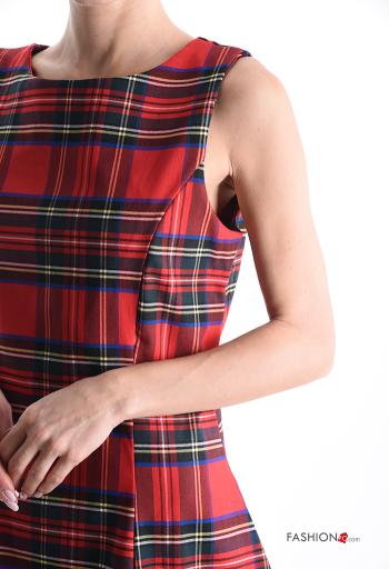Tartan long a-line sleeveless crew neck Dress with zip - ph 4