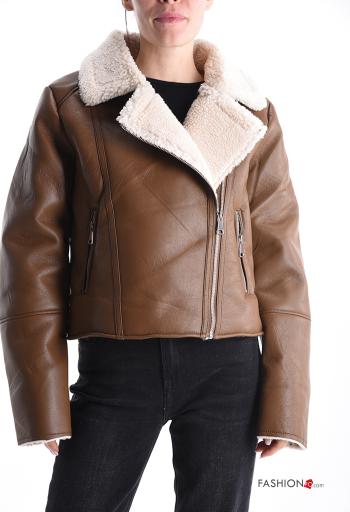 faux leather Biker Jacket with pockets without lining with zip