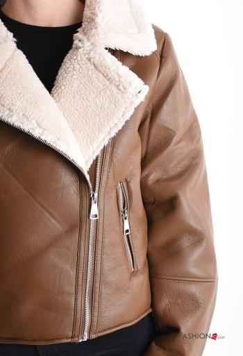 faux leather Biker Jacket with pockets without lining with zip - ph 4