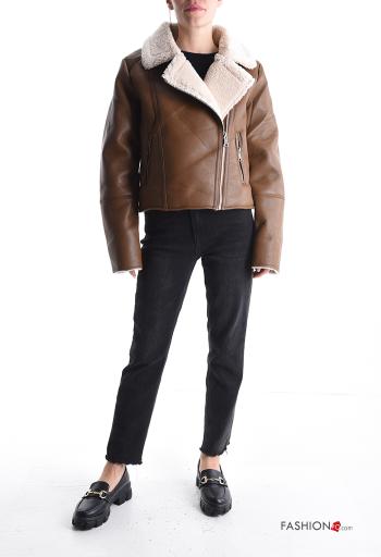 faux leather Biker Jacket with pockets without lining with zip - ph 5