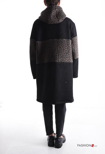 Animal print Wool Mix Coat with pockets without lining with zip with hood - ph 2