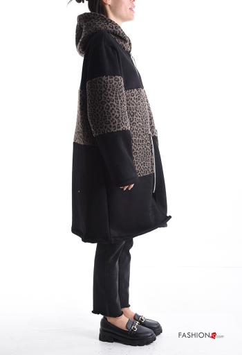 Animal print Wool Mix Coat with pockets without lining with zip with hood - ph 3