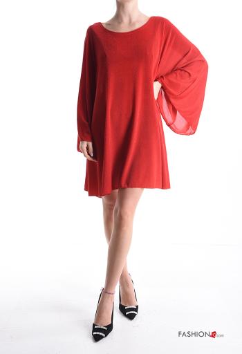 crew neck chiffon ruffle sleeve lurex Dress with lining