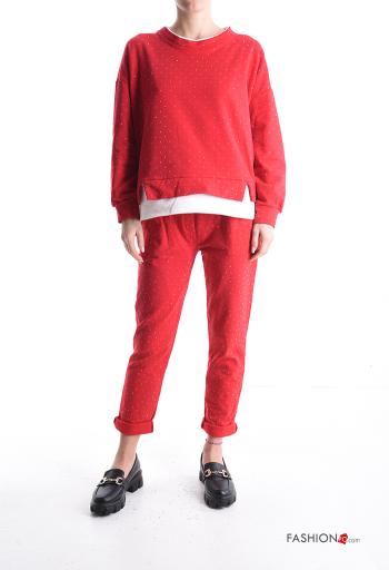 long sleeve crew neck shiny Cotton Sports set with pockets with drawstring