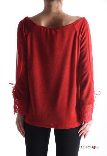 Blouse détail dentelle lurex avec noeud col bateau - ph 2