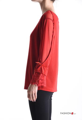 Blouse détail dentelle lurex avec noeud col bateau - ph 3