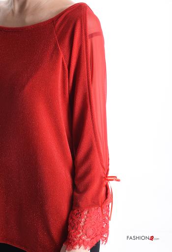 Blouse détail dentelle lurex avec noeud col bateau - ph 4