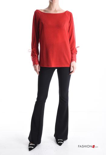 Blouse détail dentelle lurex avec noeud col bateau - ph 5