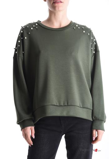 Felpa girocollo con perle con strass - ph 1