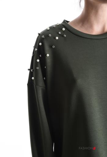 Felpa girocollo con perle con strass - ph 4