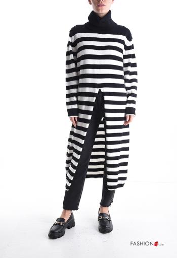 Maglione maniche lunghe lungo Fantasia righe a collo alto con spacco