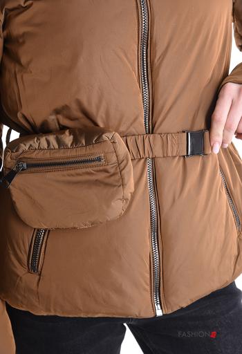 Puffer Jacket with belt with hood with lining with pockets with zip with Pouch bag - ph 4