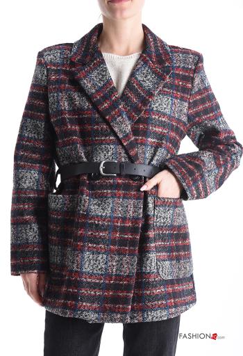 Tartan-Muster Mantel mit Gürtel mit Futter mit Taschen mit Knöpfen