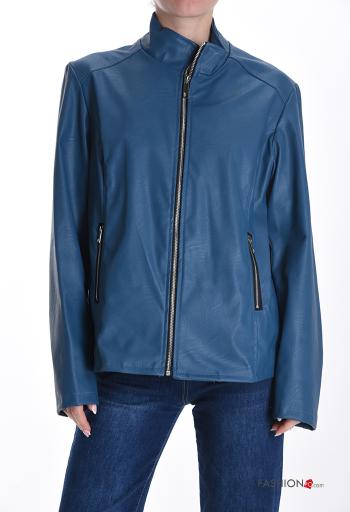 Veste faux cuir avec fermeture éclair sans doublure avec poches