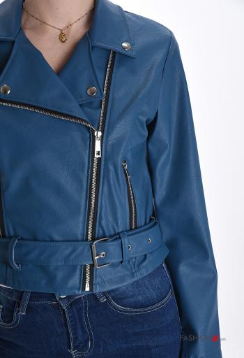 Veste à collet sans doublure avec fermeture éclair avec poches avec ceinture - ph 4
