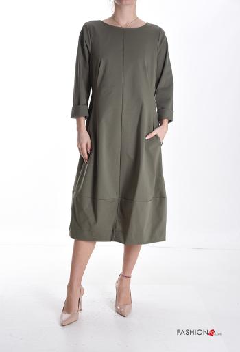 long sleeve crew neck Cotton Dress with pockets