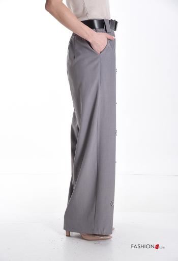Pantalon wide leg avec poches avec ceinture avec élastique avec strass - ph 3