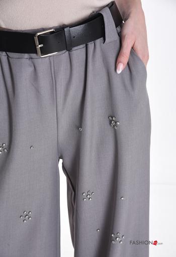 Pantalon wide leg avec poches avec ceinture avec élastique avec strass - ph 4