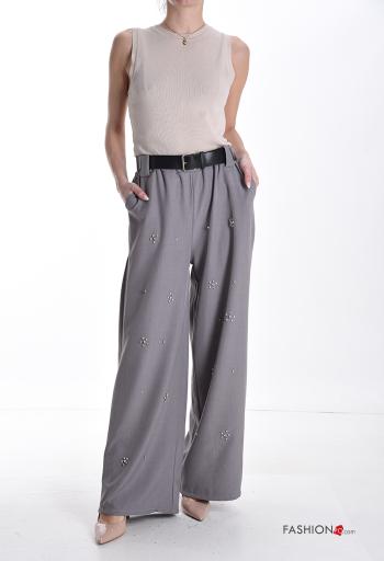 Pantalon wide leg avec poches avec ceinture avec élastique avec strass - ph 5