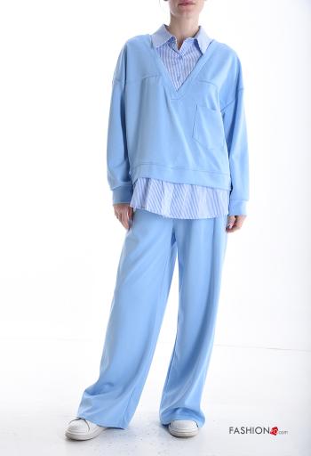 Tuta sportiva wide leg con colletto Fantasia righe con elastico con bottoni con tasche - ph 1