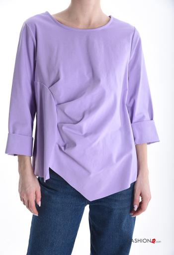Blouse en Coton asymétrique col rond manches longues