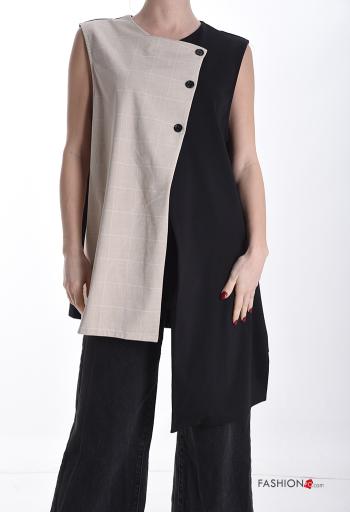 asymmetrical Cotton Gilet with buttons