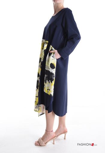 Abito in Cotone oversize girocollo Fantasia stampata con tasche - ph 3