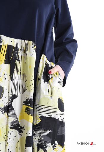 Abito in Cotone oversize girocollo Fantasia stampata con tasche - ph 4