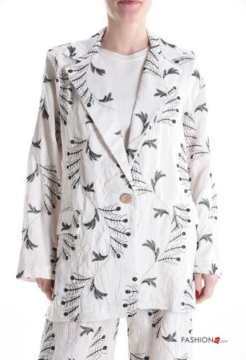 Blusão em Linho manga comprida com gola Padrão bordado com botões sem forro - ph 1