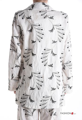 Blusão em Linho manga comprida com gola Padrão bordado com botões sem forro - ph 2