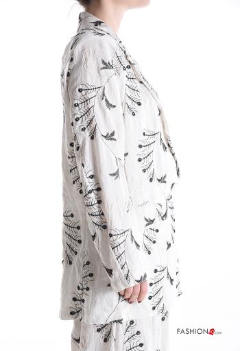 Blusão em Linho manga comprida com gola Padrão bordado com botões sem forro - ph 3