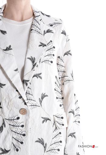 Blusão em Linho manga comprida com gola Padrão bordado com botões sem forro - ph 4