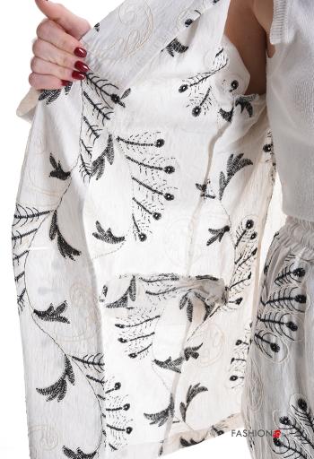 Blusão em Linho manga comprida com gola Padrão bordado com botões sem forro - ph 6