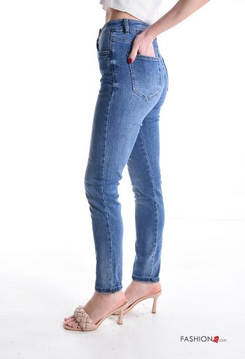 Jeans en Coton skinny à boutons avec fermeture éclair avec poches - ph 3