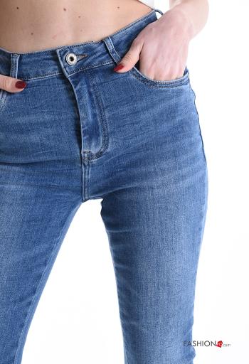Jeans en Coton skinny à boutons avec fermeture éclair avec poches - ph 4
