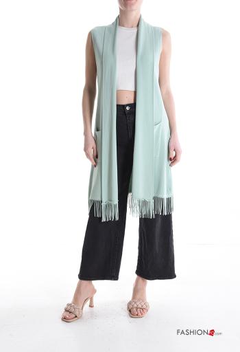 Chaqueta de punto sin mangas largo con bolsillos con flecos - ph 5