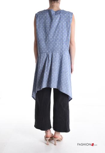 Polka-dot sleeveless asymmetrical denim Cotton Gilet with buttons with v-neck - ph 2