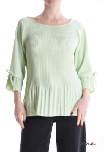 Blusa plissé girocollo con bottoni maniche a tre quarti