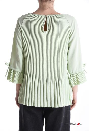 Blouse plissé col rond à boutons manches à trois-quarts - ph 2