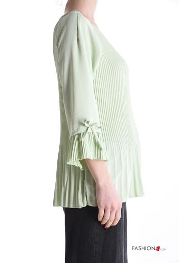 Blouse plissé col rond à boutons manches à trois-quarts - ph 3