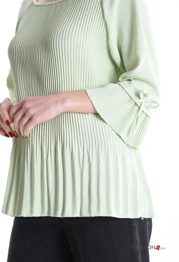 Blouse plissé col rond à boutons manches à trois-quarts - ph 4