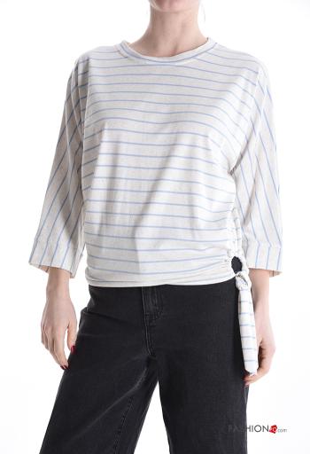 Maglietta a manica lunga in Lino girocollo Fantasia righe con nodo