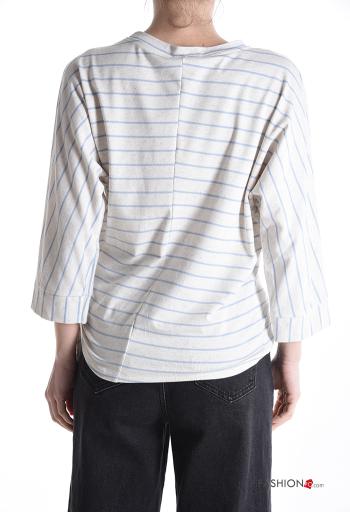 Maglietta a manica lunga in Lino girocollo Fantasia righe con nodo - ph 2