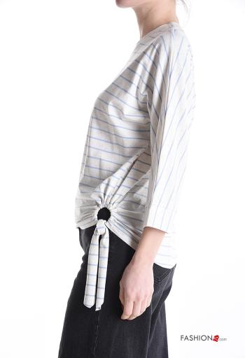 Maglietta a manica lunga in Lino girocollo Fantasia righe con nodo - ph 3